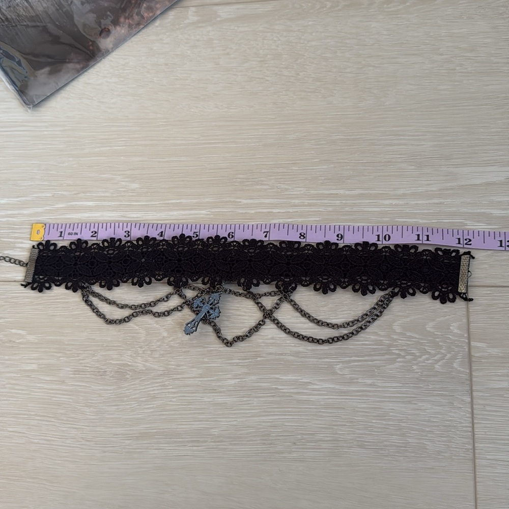 3/$10 Spirit Lace Choker Black with Cross - Picture 7 of 8